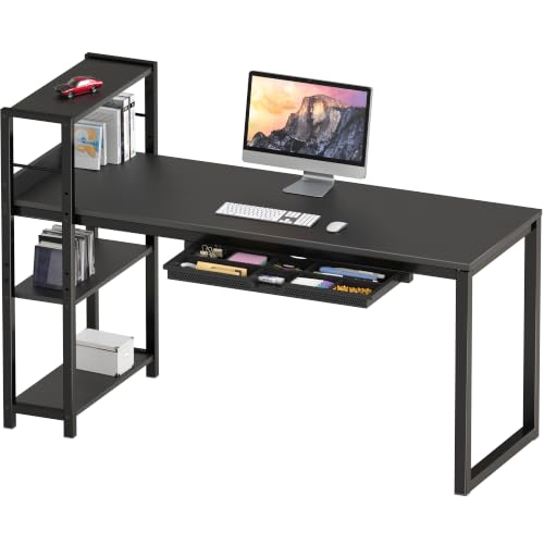 46-Inch Home Office Computer Desk with Drawer & Side Shelf, Black
