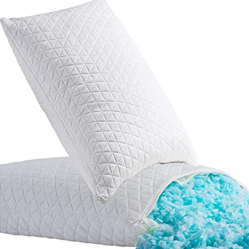 Memory Foam Pillows for Side Sleepers Set of 2 - Adjustable, Cooling & Washable