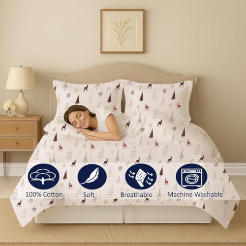 eBeddy Linens Luxury Ultra Silky Soft Egyptian Cotton Duvet Cover Set 120x98 Oversized King - 3 Pieces Christmas Print