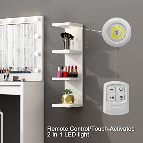 White 4-Tier Wall Shelf with LED Remote Light - Floating Storage Unit