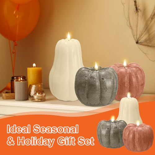 Halloween Pumpkin Flameless Candles Set - Safe LED Autumn Decor