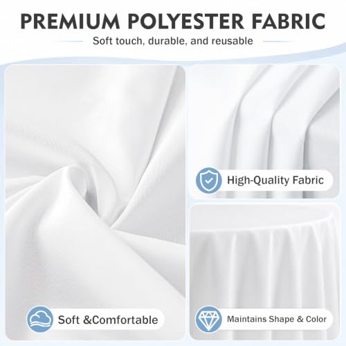 White Round Tablecloth 120 Inch - Pack of 10 Washable, Stain & Wrinkle Resistant Polyester for Weddings & Events