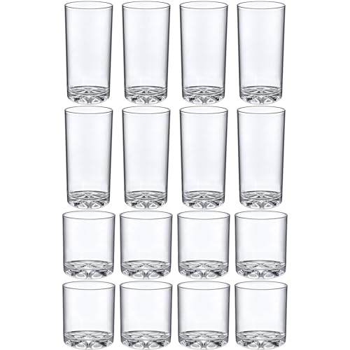 12 & 16-Ounce Plastic Tumblers Set of 16 BPA-Free Shatterproof Reusable Glasses