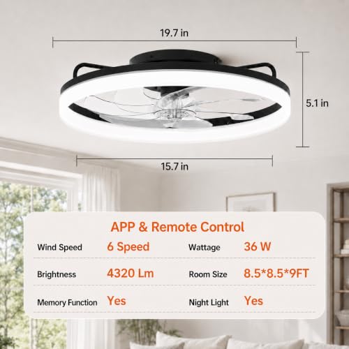 Amceiling 20 Inch Black Ceiling Fan with Lights, Easy Install & App Control