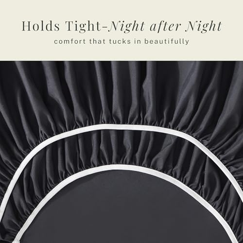 Deep Pocket Queen Sheets Set - Black, 6-Piece, Fits 18-24 Inch Mattress - Extra Deep Bed Sheets with Pillowcases - Hearth & Harbor