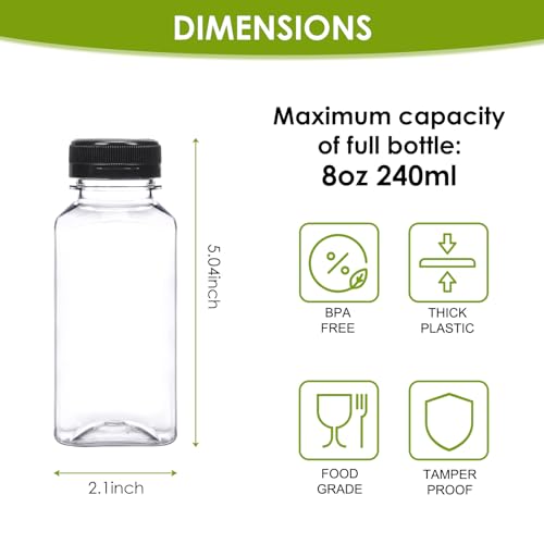 Moretoes 8oz Juice Bottles with Caps - 144 Pack, Reusable Food Grade PET