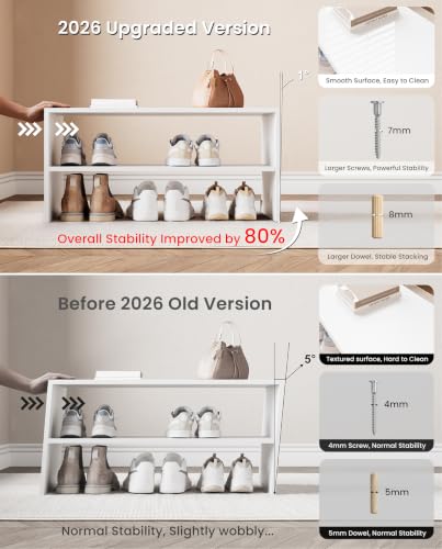 LOWOSA White 2-Tier Stackable Shoe Rack - 24.6 Inches Wide, Pack of 2