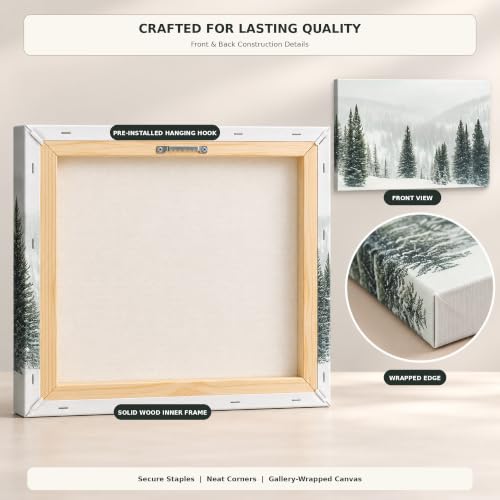 BYXOLARA Winter Scene Wall Art 24x36 Framed Canvas Print - Snow Forest Landscape, Pine Trees