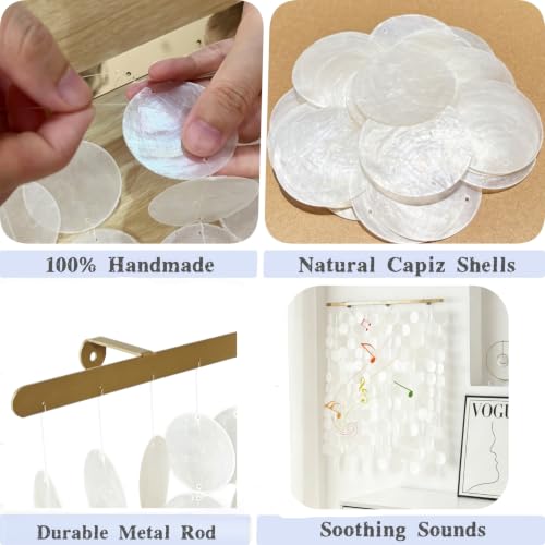 28L x 24W Inch Capiz Shell Wall Art Handmade Sea Shell Decor with Gold Rail