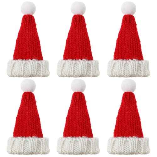 Bencailor 6 Pcs Mini Santa Hats for Crafts Small Christmas Knit Hat Tiny Snowman Wine Bottle Cover Holder Doll Cap for Table Cover (Classic)