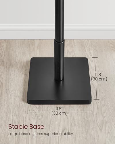 VASAGLE Black Square Base Coat Rack with 8 Hooks, 3 Height Adjustable, Freestanding Wooden Stand