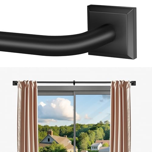 Black Curtain Rod for Windows 66-120 Inch Heavy Duty French Return Wrap Around Darkening Drapery Rod - Variation of Black / 66-120"