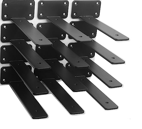 Black 12 Pack 8-Inch Heavy Duty Hidden L Shelf Brackets - Rustic Industrial Steel Support