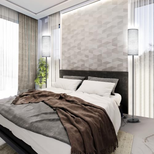 PARTPHONER Beige Modern Floor Lamp with Lampshade, Tall Standing Light with Foot Switch for Living Room, Bedroom, 2 Pack
