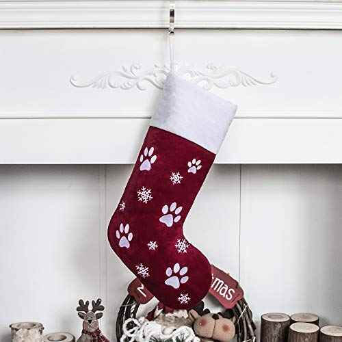GEX Christmas Stockings for Dog Cat Pet 22" Large Quilted Lining Embroidery Luxury Lovely Velvet Hanging Ornament Decorations for Xmas Season (Burgundy)
