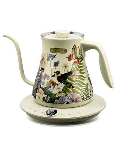 INFOOD Floral 0.8L Gooseneck Electric Kettle with Precise Temperature Control