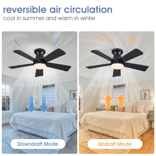 Goniyado 41-Inch Black Modern Low Profile Ceiling Fan with Lights & Remote - 5 Blades