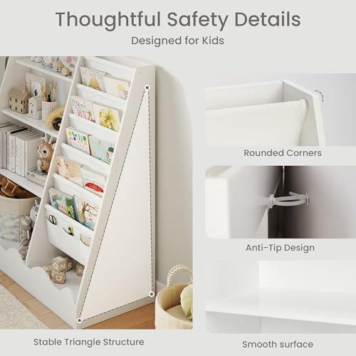 Kids Bookshelf and Toy Storage with 5 Shelves and 4-Tier Cabinet - Wooden Montessori Design