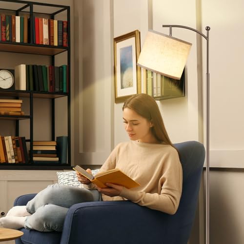 60-Inch Floor Lamp with Adjustable Shade & 3 Color Temperatures - Brown & Beige Variation