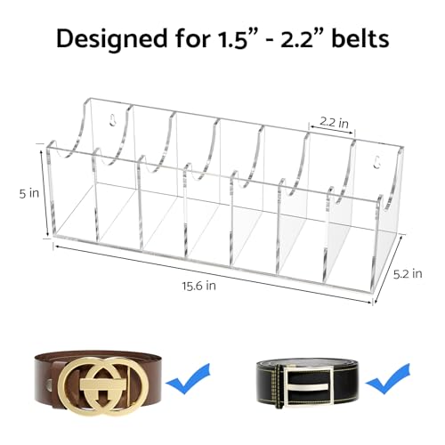 FEMELI 7-Compartment Acrylic Belt Organizer for Large Belts Closet Storage Box