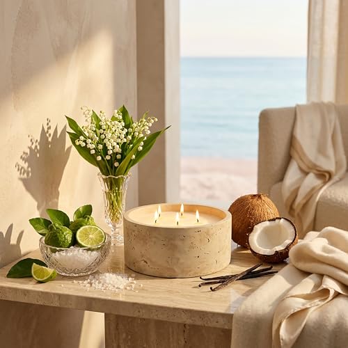 Sea Salt & Bergamot & Coconut Scented Candle - Large 44oz Soy Coconut Wax with Acacia Wood Lid - Long-Lasting Aromatherapy Home Decor