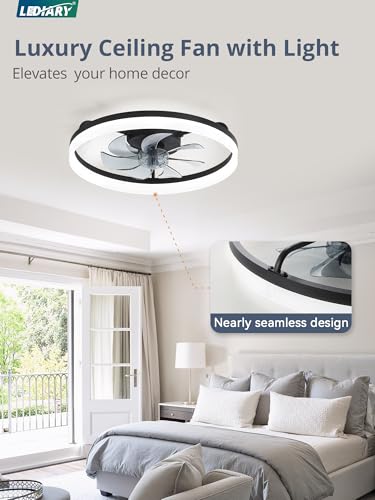 Black 20-Inch Low Profile Ceiling Fan with Lights, APP & Remote Control