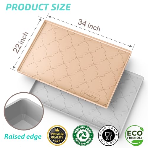 SIKADEER Waterproof Under Sink Mat Beige 34" x 22" Silicone Kitchen Liner