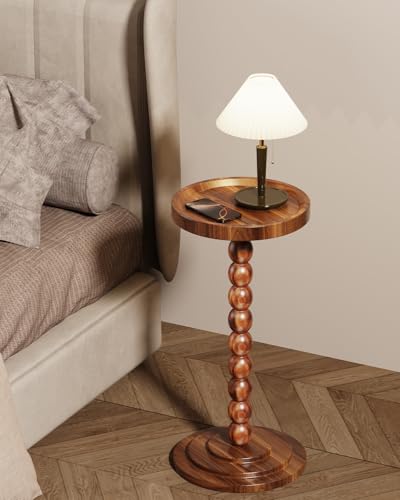 Brown Round Wooden Side Table with Solid Wood Pillars - SJIE