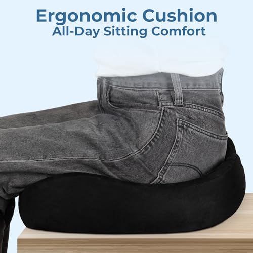 XX-Large Memory Foam Seat Cushion for Tailbone Pain Relief - Ergonomic Support, Office & Car Use - Black Suede
