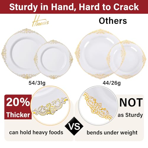 White and Gold Disposable Plates Set for Weddings and Events - 50 Pieces