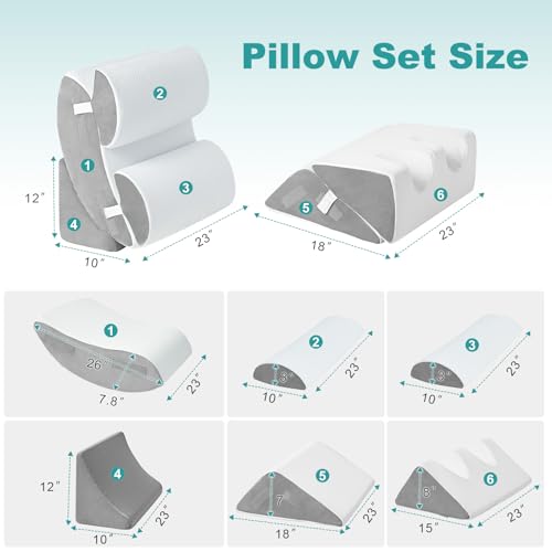 Hansleep White 6-Piece Wedge Pillow Set for After Surgery & Reading, 23.6x27 inches