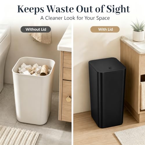 Ogikey 4 Gallon Black Slim Bathroom Trash Can with Lid - 3 Pack
