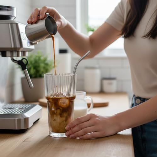 Large 20oz Ribbed Glass Tumbler Set - Vintage Clear Drinkware for Water, Iced Coffee, Beer, Tea, Latte - Housewarming Gift