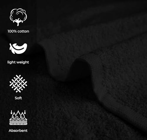 Avalon Towels Salon Hand Towels Black 16x27 Inches Pack of 24 - 100% Cotton Absorbent Spa & Gym Towels