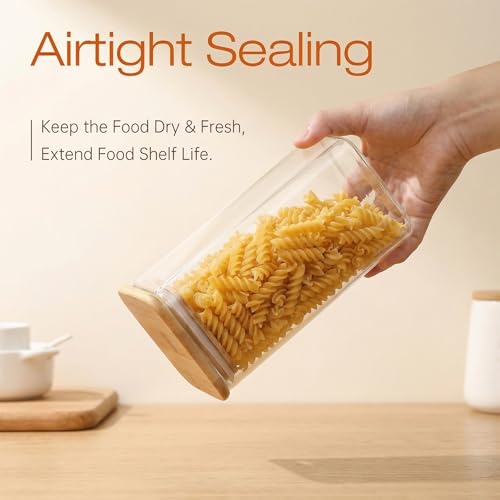42 oz Square Glass Food Storage Containers with Airtight Bamboo Lids - 4 Pack