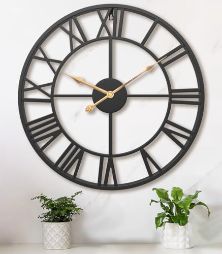 Large Black Roman Numeral Wall Clock - 30 Inch Handmade Metal Decor for Living Room - Variation: Black Roman / 30 Inch
