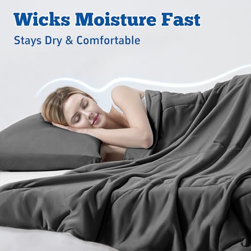 DOWNCOOL Queen Size Cooling Comforter with Gel Pillowcases, Dark Grey, 90x90"