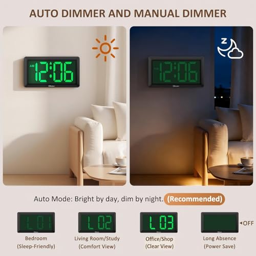 9.5 Inch Digital Wall Clock with Large LED Display - Green Variation