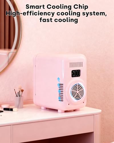 Pink Enventor Mini Fridge 6L Skincare & Makeup Cooler with LED Mirror
