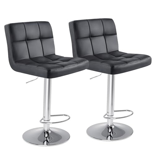 Adjustable Counter Height Bar Stools Set of 2 - Inky Saddle Leather