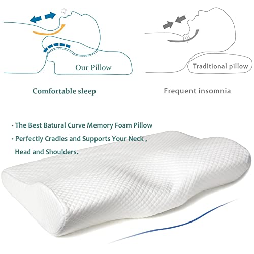 EPABO Queen Memory Foam Pillow for Neck Pain - Contour Orthopedic Cervical Support, White, 24x15x4.8 inches