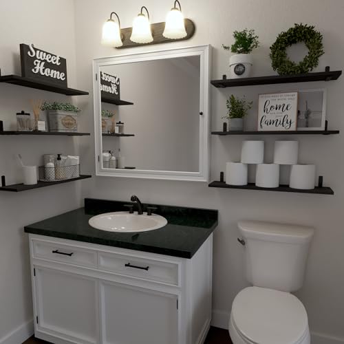 24 Inch Floating Wall Shelves Set of 6 - Black Rustic Wall Storage