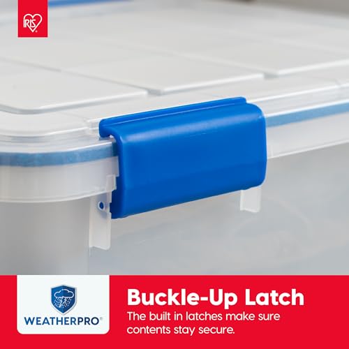 IRIS USA 3-Pack 16 Qt Storage Bins with Gasket Lids - Clear and Blue, Weatherproof Seal