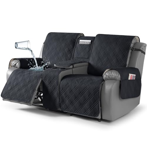 Waterproof Loveseat Recliner Cover with Center Console - 2 Seater, Black