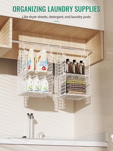 Orapoke White 4-Tier Hanging Closet Organizer without Drawer, Wall-Mountable Metal Storage Shelves