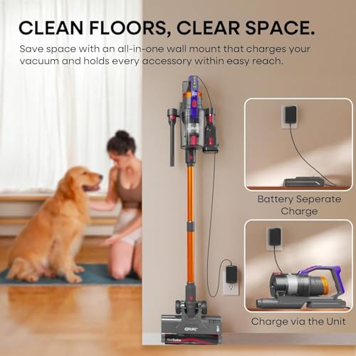 Cordless Vacuum Cleaner 50KPa 550W Stick Vacuum for Pet Hair & Floor - Gold