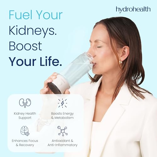 Hydrohealth Hydrogen Water Bottle for Kidney, Liver & Gut Health, 1600PPB, Rechargeable & Portable