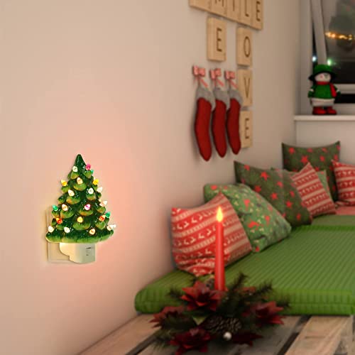 Hausse Christmas Ceramic Tree Night Light Without Snow Cover, Multicolor Decor, 4.9 inch