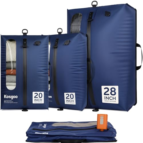 Kosgoo Navy Travel Vacuum Seal Bags Set 20+20+28 inches with Pump, Fits 26-28 inch Suitcases