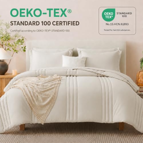 CozyLux Beige Oversized Queen Comforter Set - 7 Pieces Bed in a Bag